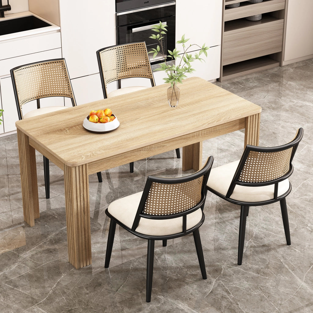 4 Sedie da pranzo - Zephmum- Schienale in rattan, seduta in PU, nero