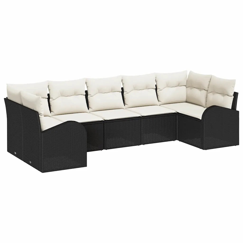 Set Divano da Giardino 7 pcs Nero e Bianco polyrattan