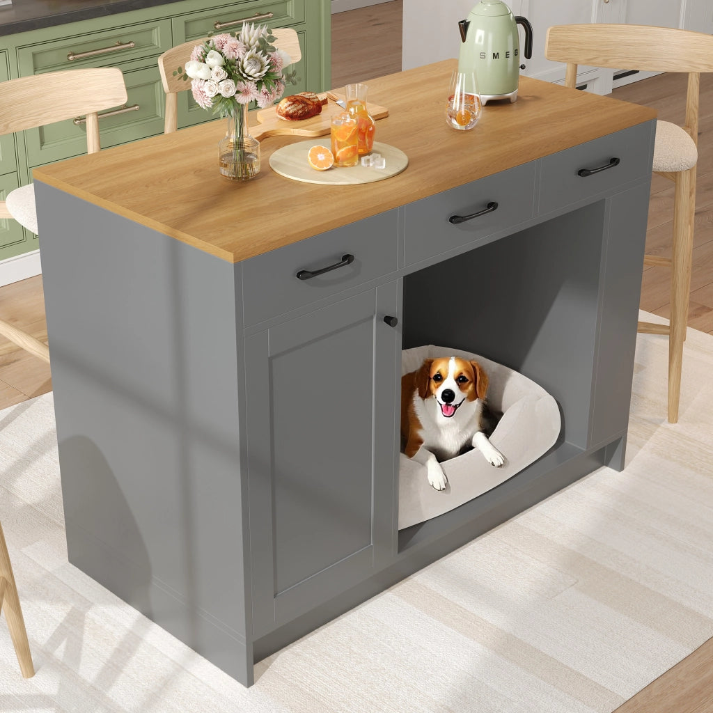 Mobile da cucina con 3 cassetti ripiano regolabile spazio per animali naturale e grigio 120 × 60 × 90 cm