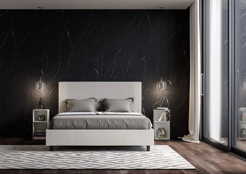BS COM Letto queen size contenitore imbottito 150x200 similpelle bianco