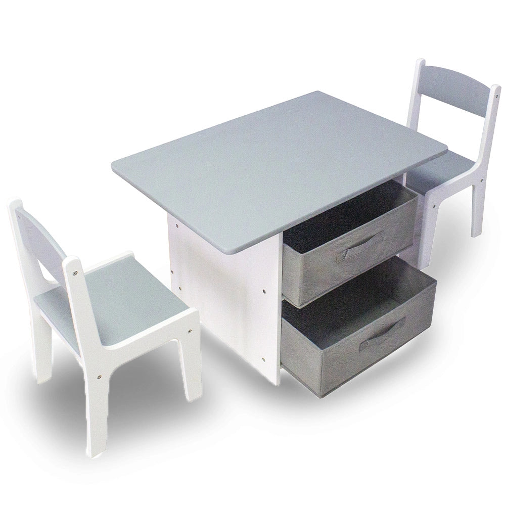 Set Tavolo e Sedie per Cameretta Bambini Piano Gioco Due Cassetti Contenitori
