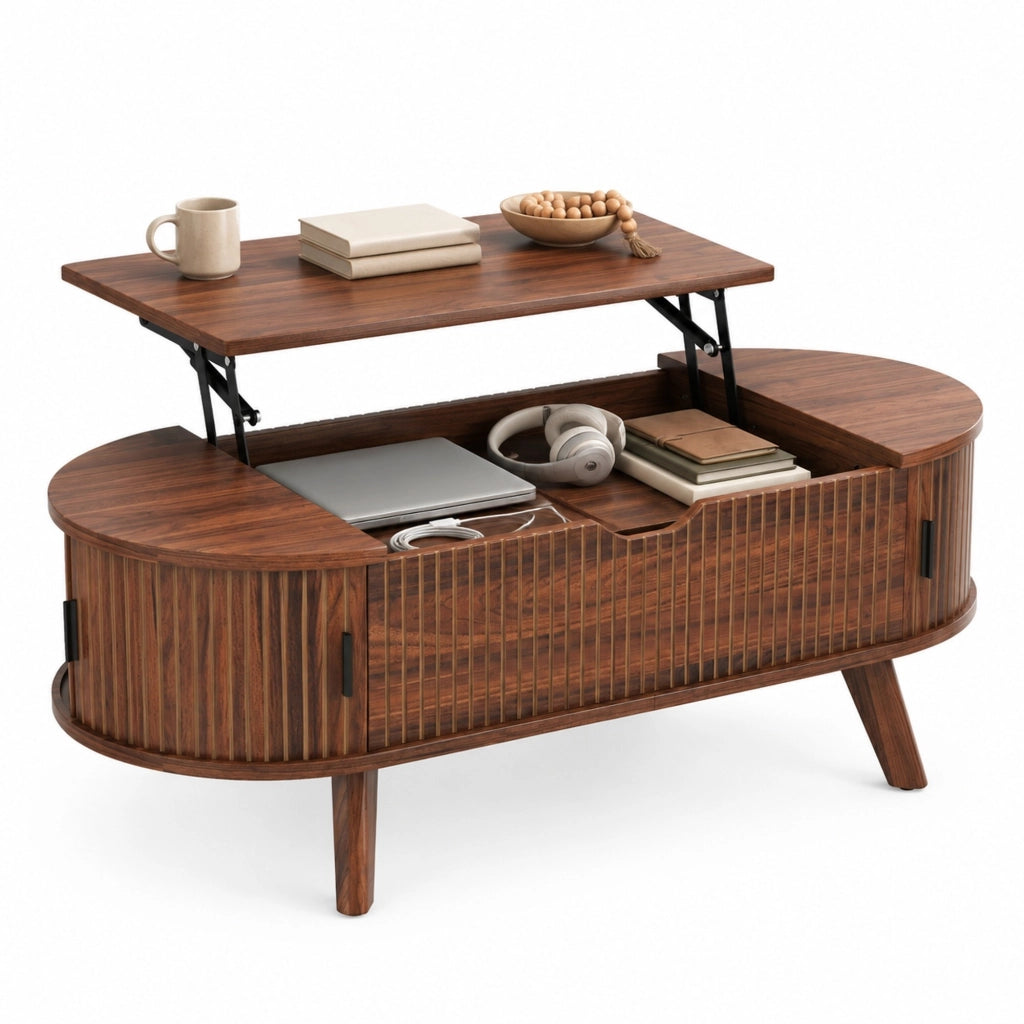 TAVOLINO DA CAFFÈ Ovale con Piano Sollevabile 110x50x53,5 cm MDF Noce