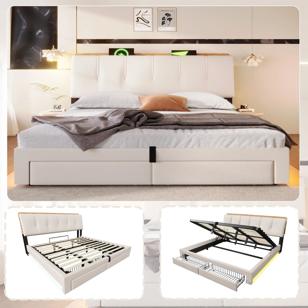 letto imbottito lino beige 180x200 cm