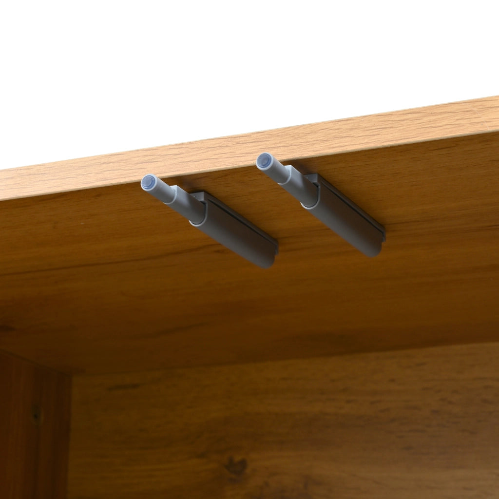 Credenza con vano chiuso e tre cassetti in pannello truciolare naturale e nero per soggiorno 120 × 35 × 76 cm