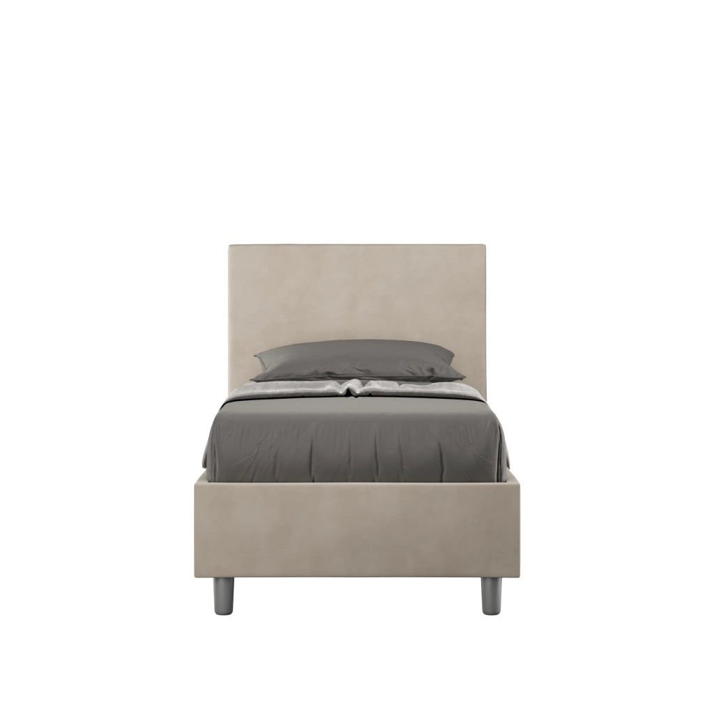 BS COM Letto singolo con rete imbottito 80x200 microfibra sabbia