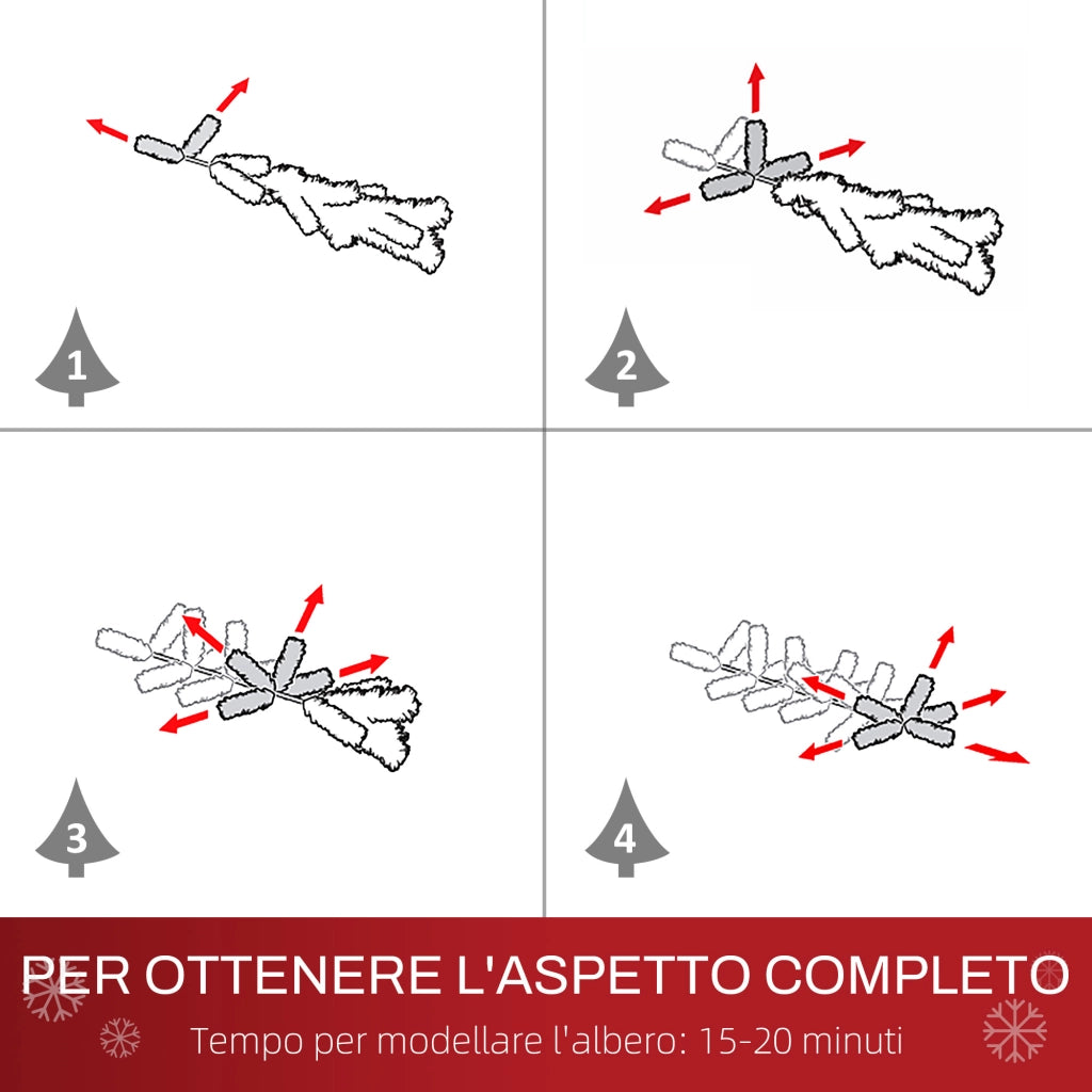 Albero di Natale Innevato 150 cm in Plastica e Metallo Verde e Bianco con 464 Rami e 28 Pigne Facile da Montare Robusto per Casa