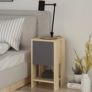 Comodino 30x30x55 cm Mobiletto con Anta a Ribalta e Ripiano in Legno Quercia e Antracite