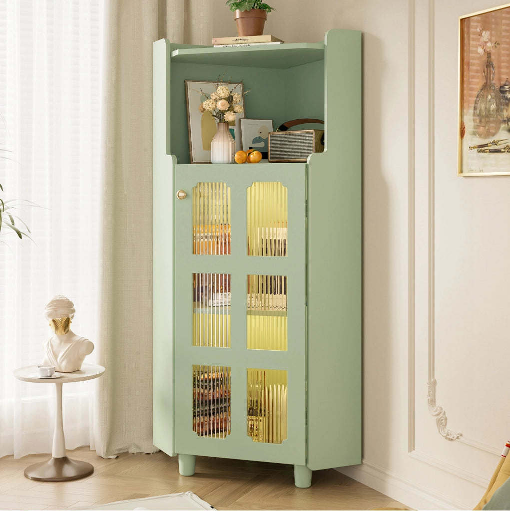 Mobile angolare 63,5x124 cm con LED controllati tramite app in MDF verde