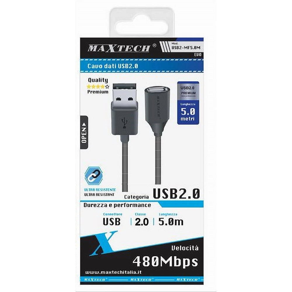 Trade Shop - Cavo Dati Usb 2.0 Maschio A Femmina M/f Prolunga Pc Computer 5 Mt Usb2.0-mf5.0m -