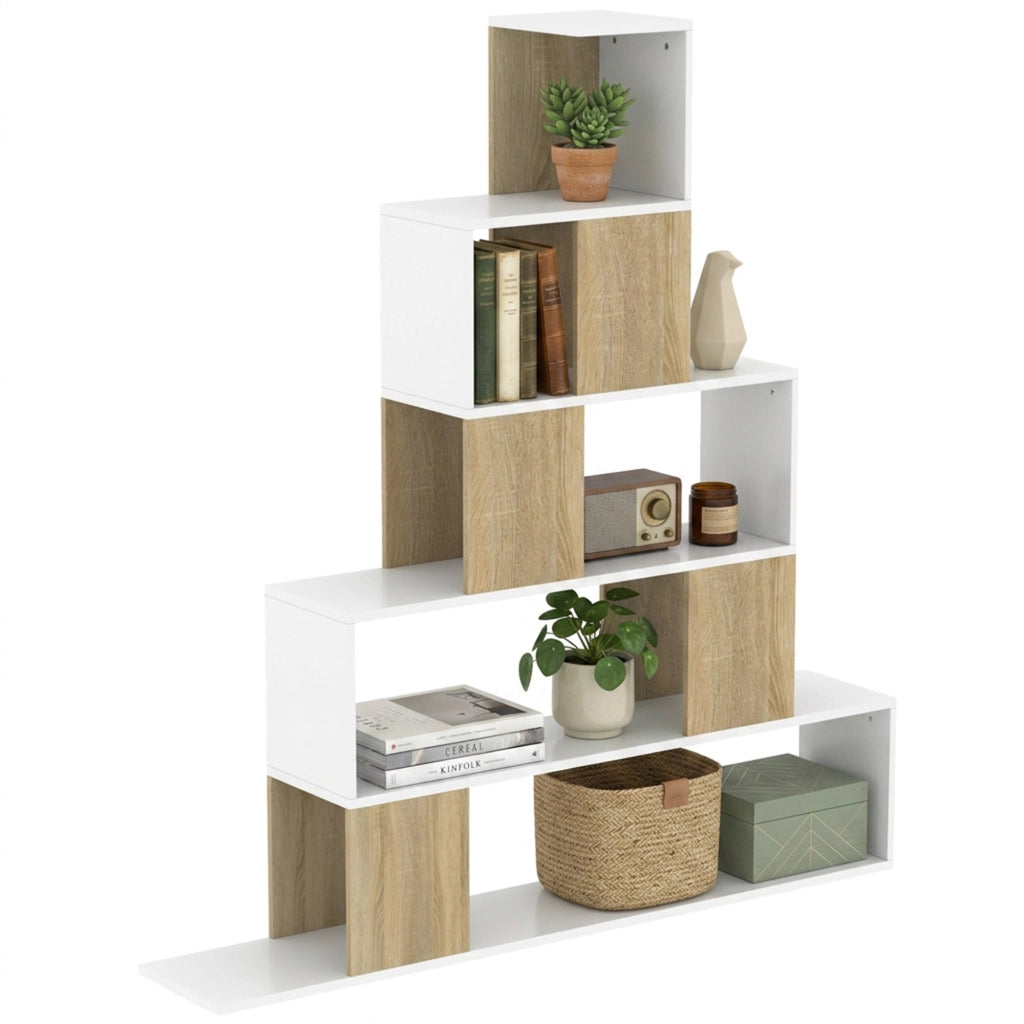 Libreria 5 Livelli ¨C Minimal ¨C Bianco e Legno Naturale 80x30x