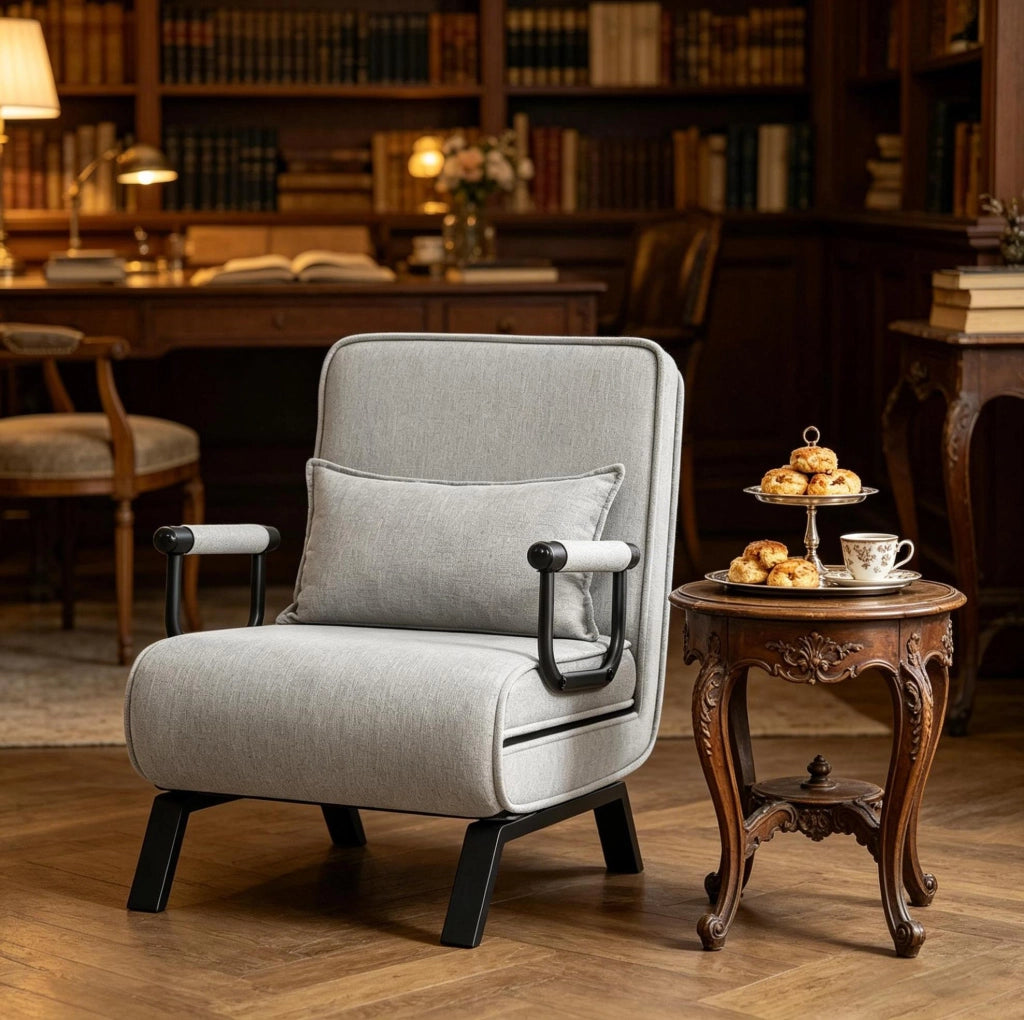 Poltrona Letto Pieghevole con Schienale Regolabile e Struttura in Metallo, 3 in 1 Divano, Poltrona e Letto, 65x78x75 cm