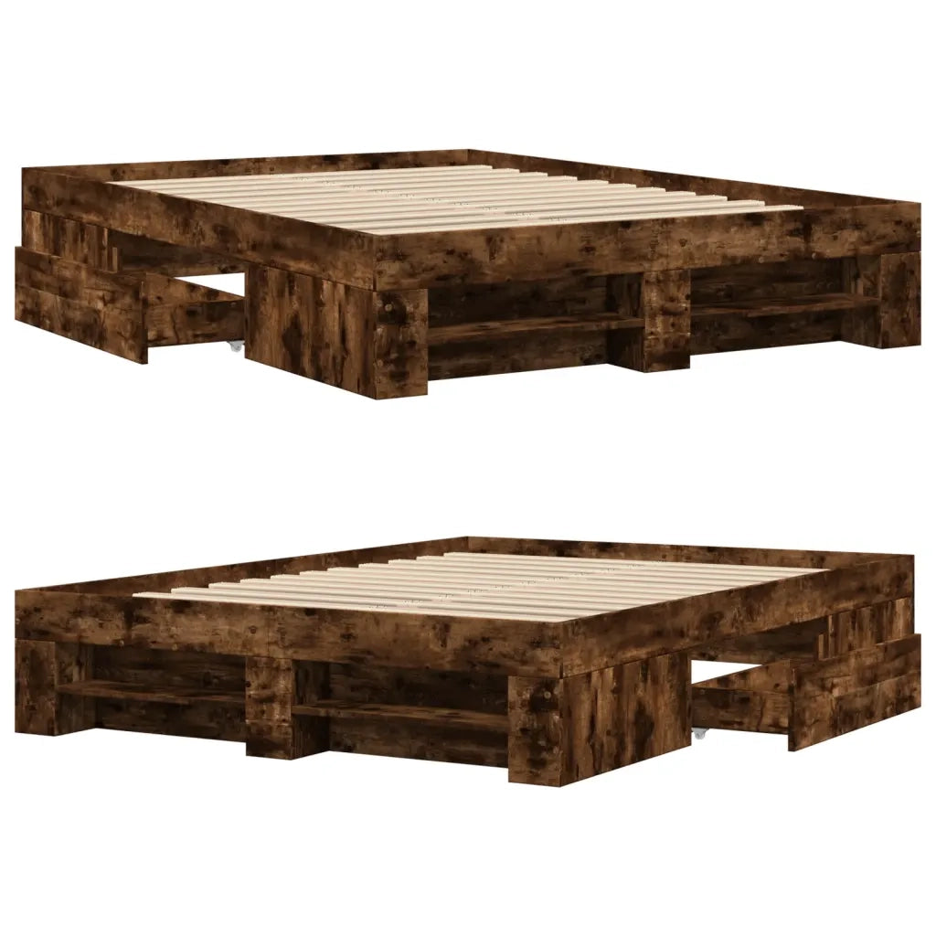 Letto matrimoniale | Letto per adulti | Giroletto senza Materasso Rovere Fumo 140x190 cm in Truciolato