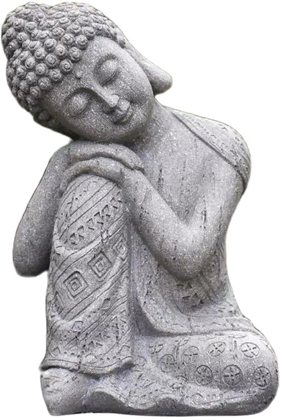 Statua di Buddha in Posizione di Riposo - Decorazione Esterna per Giardino - Decorazione Interna - Materiale Harsico - Robusto e Duraturo - 16x17 cm