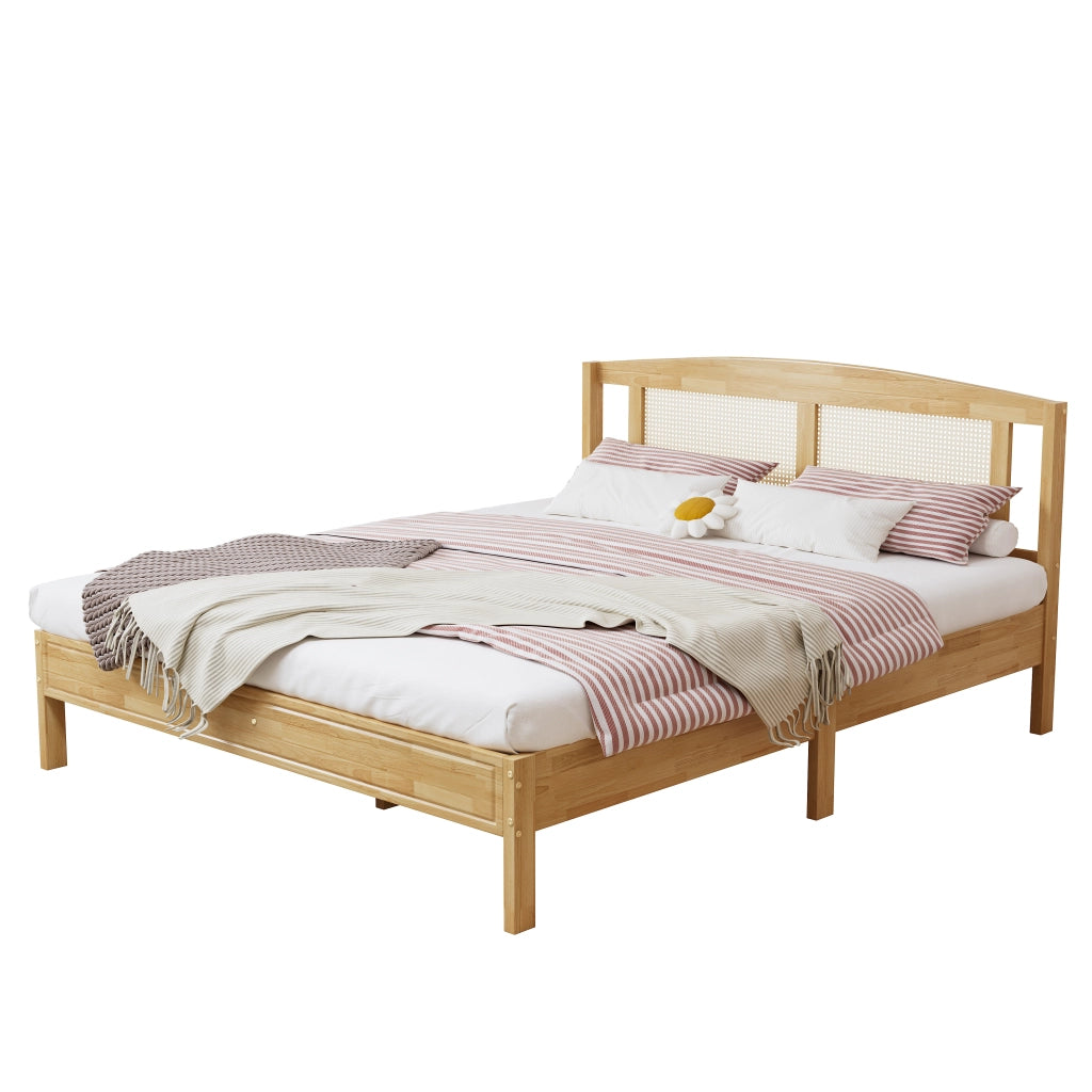 Letto matrimoniale in rattan 160x200 cm, struttura in pino e PE-rattan, colore naturale