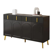 Sideboard 140x38x82 cm, 4 ante, 4 cassetti, gambe e maniglie oro, ripiano in laminato rimovibile, per soggiorno e sala da pranzo