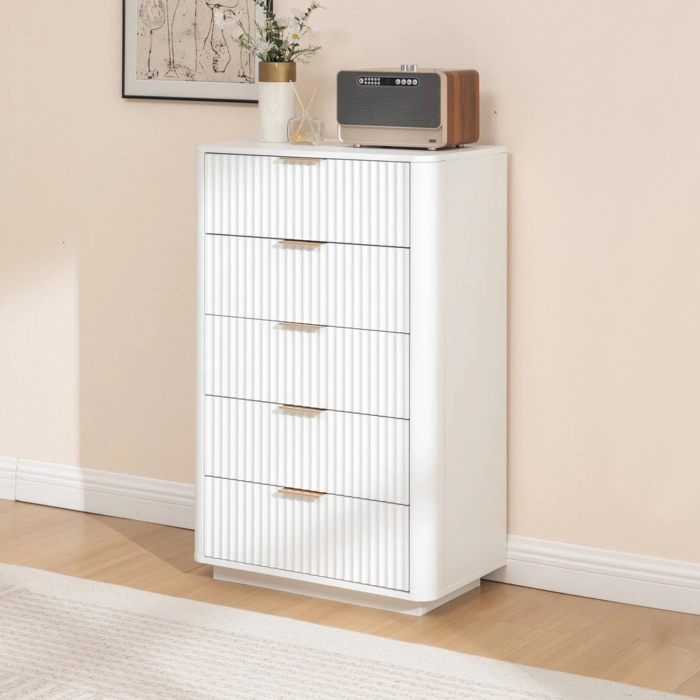 Cassettiera 5 Cassetti ¨C MINIMAL ¨C Bianco, MDF, Maniglie in Metallo