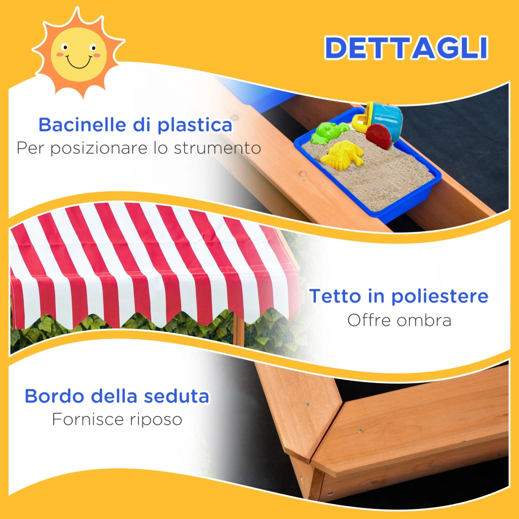 Casetta Sabbiera Bambini in Legno con Tettuccio Regolabile ¨C Minimal ¨C 107.5x107.5x100 cm