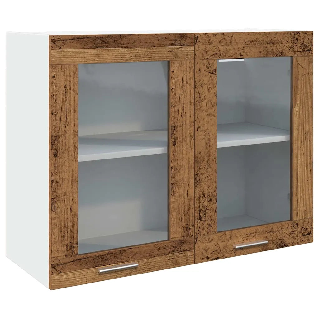 Mobile Pensile con Vetro “Lyon” Legno Antico 80x31x60 cm 856119
