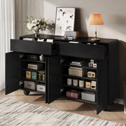 CREDENZA con 2 cassetti e 4 ante 140x38x89 cm Nero in MDF