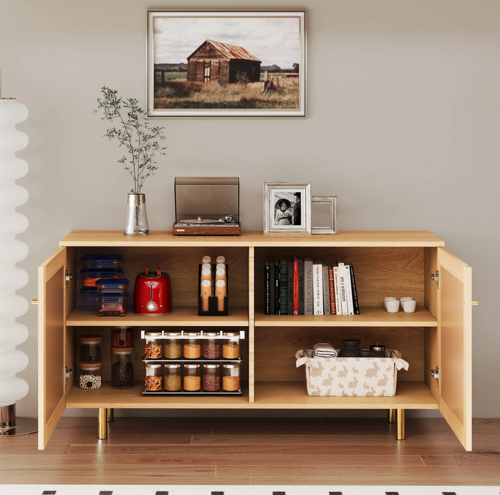 Credenza 2 ante in MDF con rattan intrecciato naturale HAVRYA