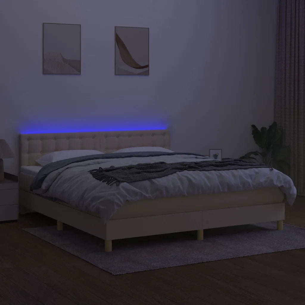 Letto a Molle con Materasso e LED Crema 160x200 cm in Tessuto 3134050