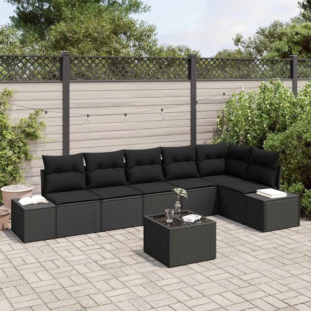 Set Divano da Giardino con cuscino 7 pcs Nero polyrattan 3347093