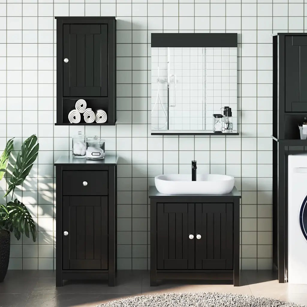 Set Mobili da Bagno | Armadio da bagno 3 pz BERG Nero in Legno Massello di Pino