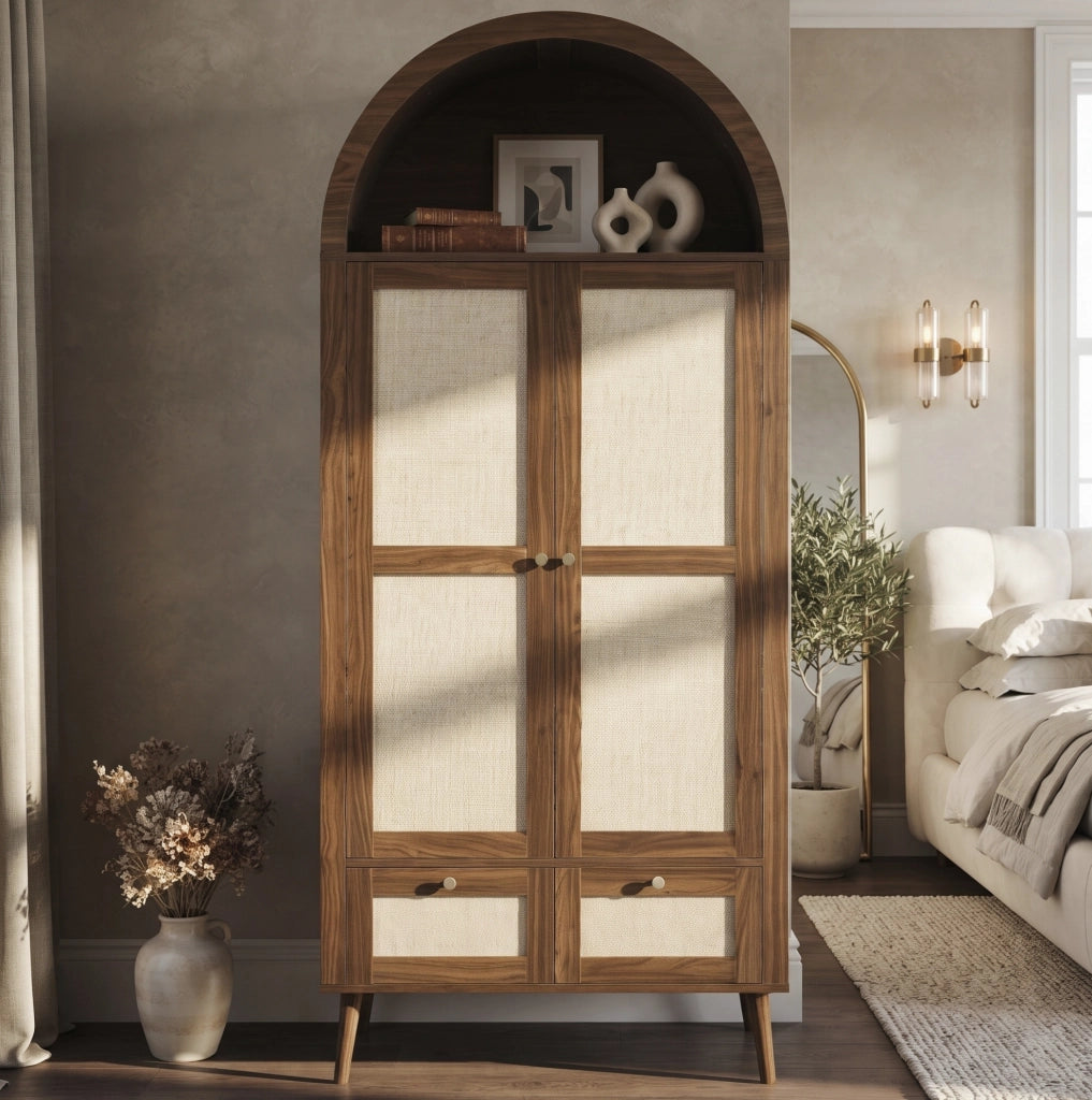 Armadio 2 ante 80x55x180 cm in MDF noce e beige con appendiabiti e cassetti