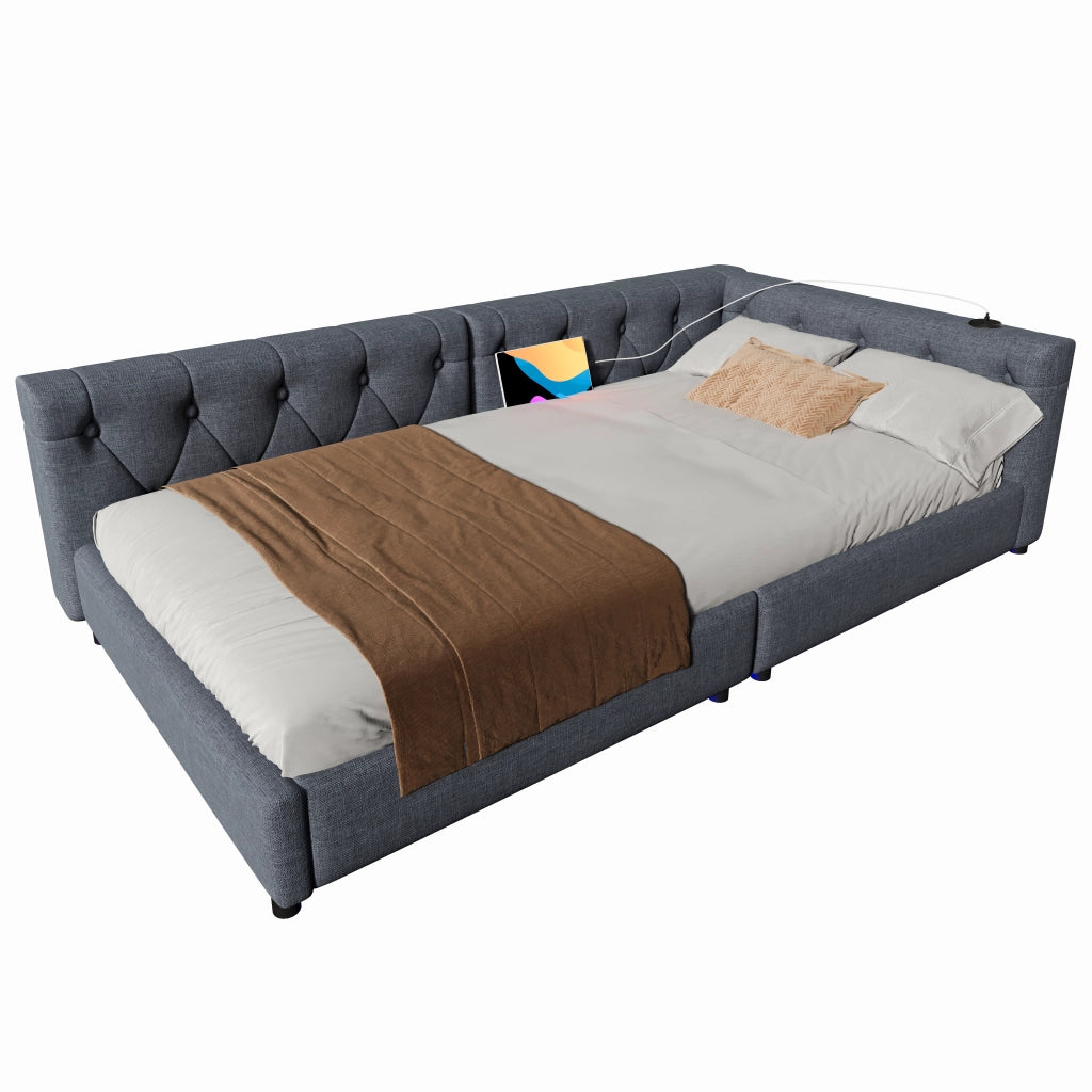 Daybed Imbottito 90x200 cm con LED; USB; USB-C; Grigio