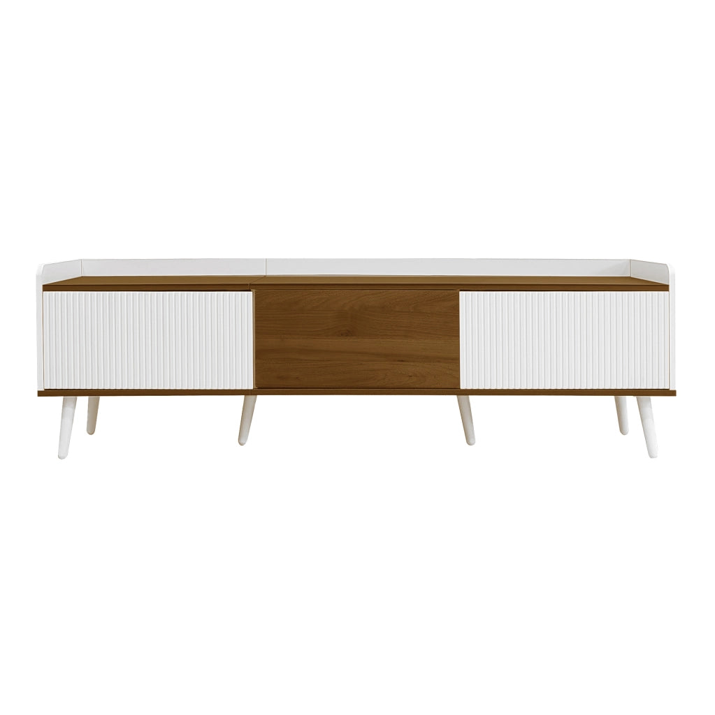 Mobile TV 160x39x49,5 cm a 3 ante in MDF e truciolare bianco e naturale