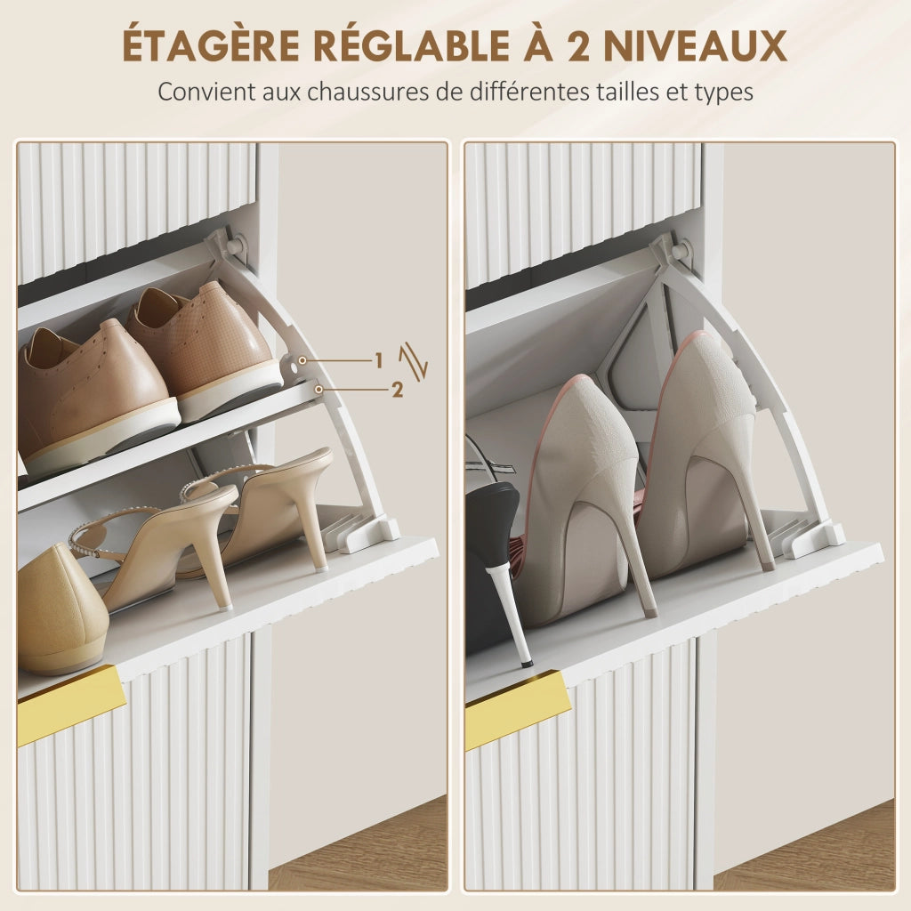 Scarpiera con ante, cassetti e ripiani regolabili ¨C zephmum ¨C bianco 60x24x122,5cm