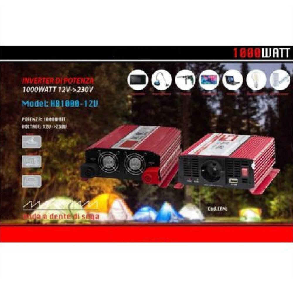 Trade Shop - Inverter Di Potenza Da 12v A 230v Tensione 1000w Camper Auto Maxtech Hb1000-12v -