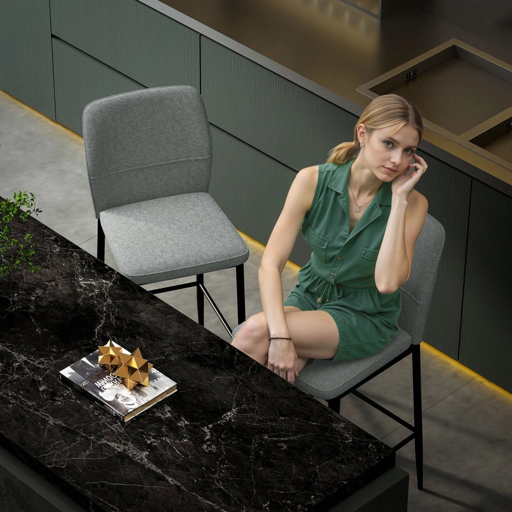 Sgabelli Bar Moderni in Velluto con Schienale e Poggiapiedi ¨C Zephmum ¨C Grigio 41x52x97 cm