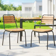 Set di 2 Sedie da Giardino in Acciaio e Legno di Eucalipto, Impilabili, Portata 160 kg, Colore Naturale