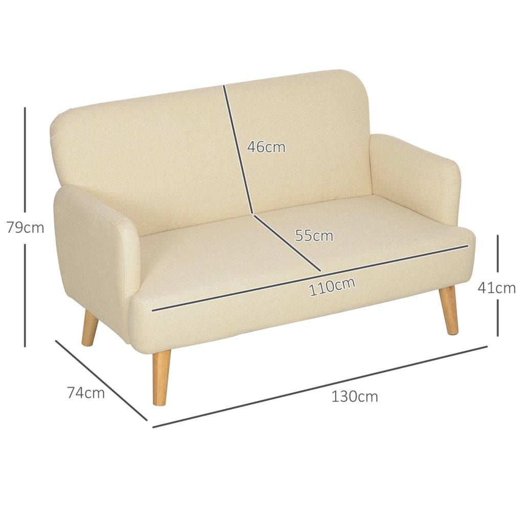 Divano 2 posti in velluto crema con gambe in legno, 130 cm