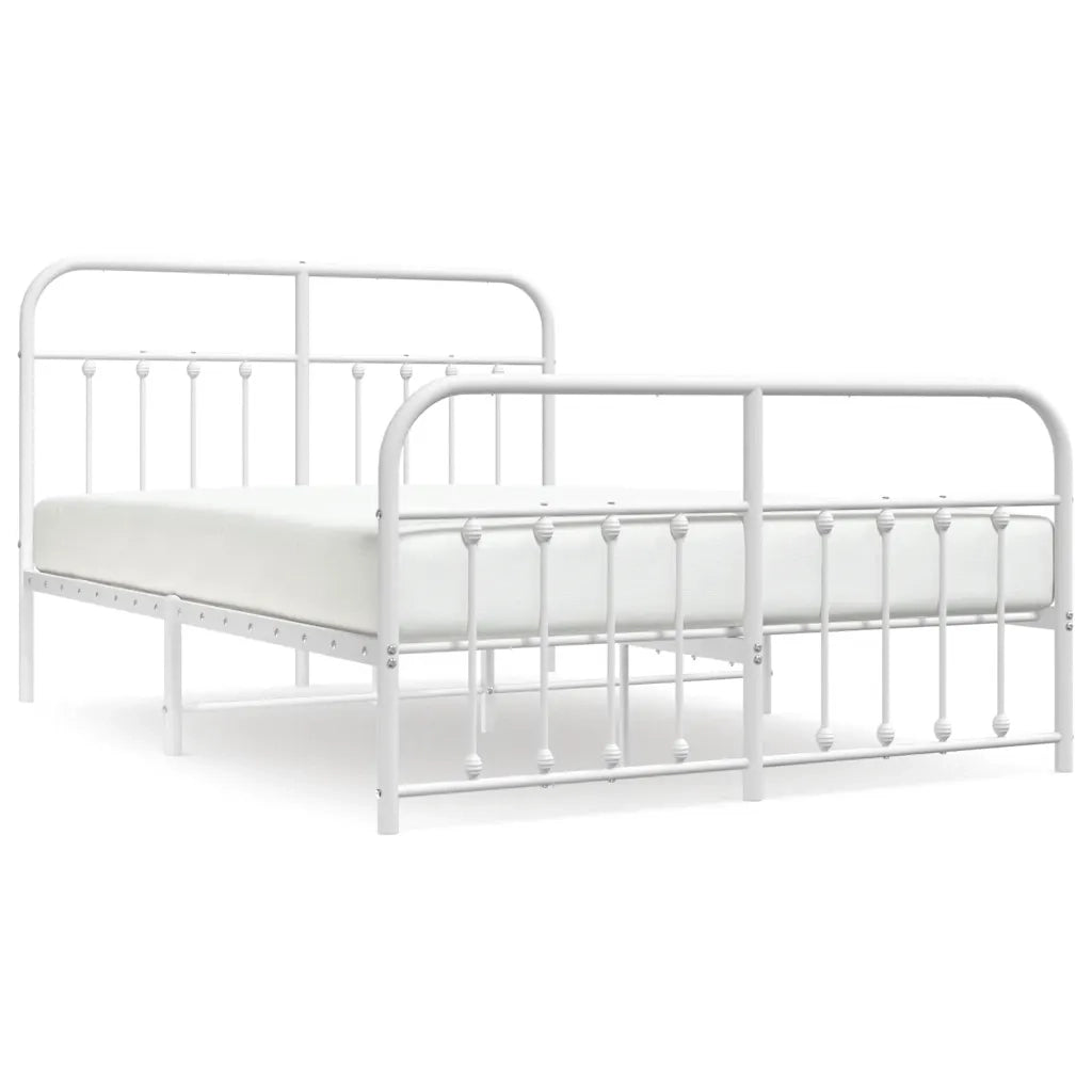 Letto matrimoniale | Letto per adulti | Giroletto con Testiera e Pediera Metallo Bianco 135x190 cm