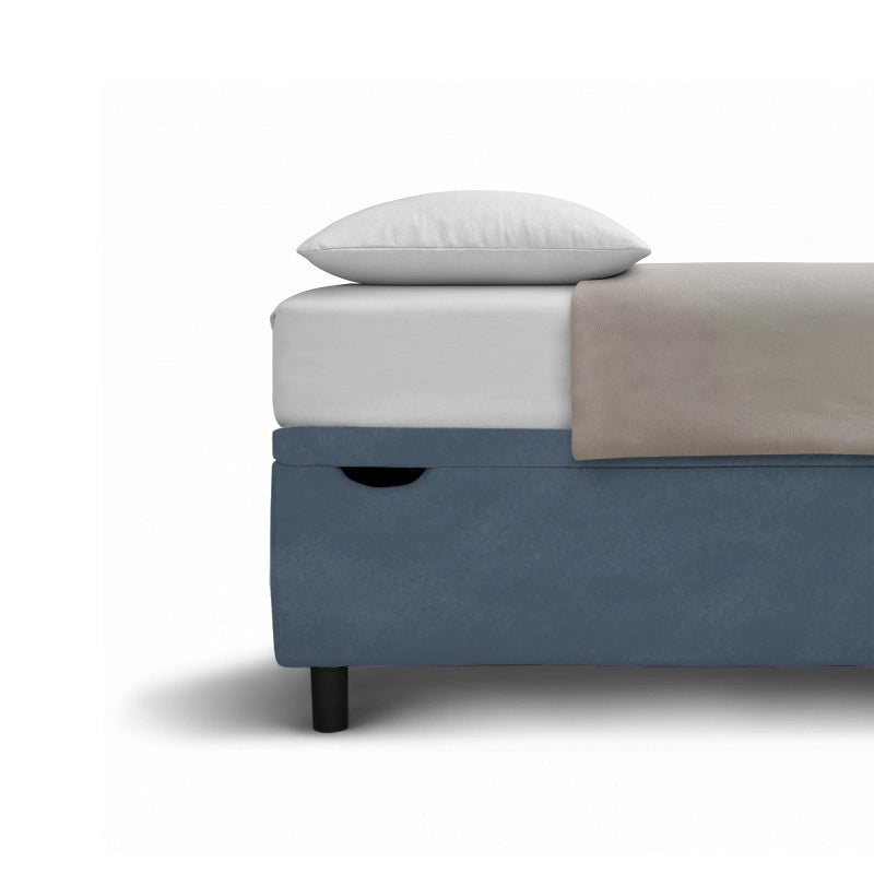 Letto imbottito Matrimoniale 160x200 cm Vertical - Contenitore,Microfibra,Blu