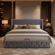 Letto matrimoniale 180x200 cm con contenitore idraulico in velluto; grigio