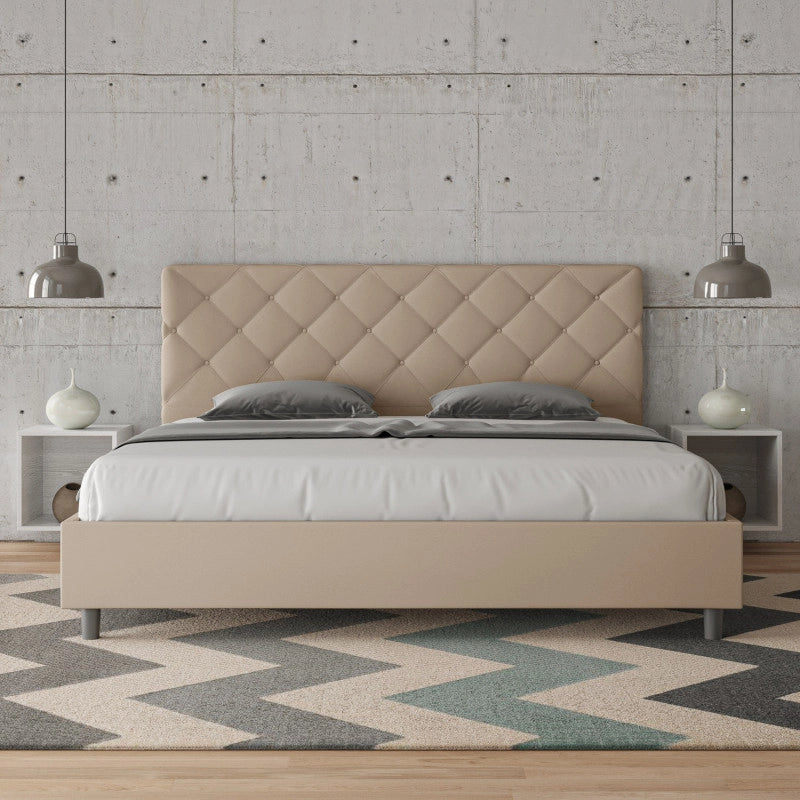 Letto imbottito Matrimoniale 190x210 cm Priya - Similpelle,Tortora,Con rete