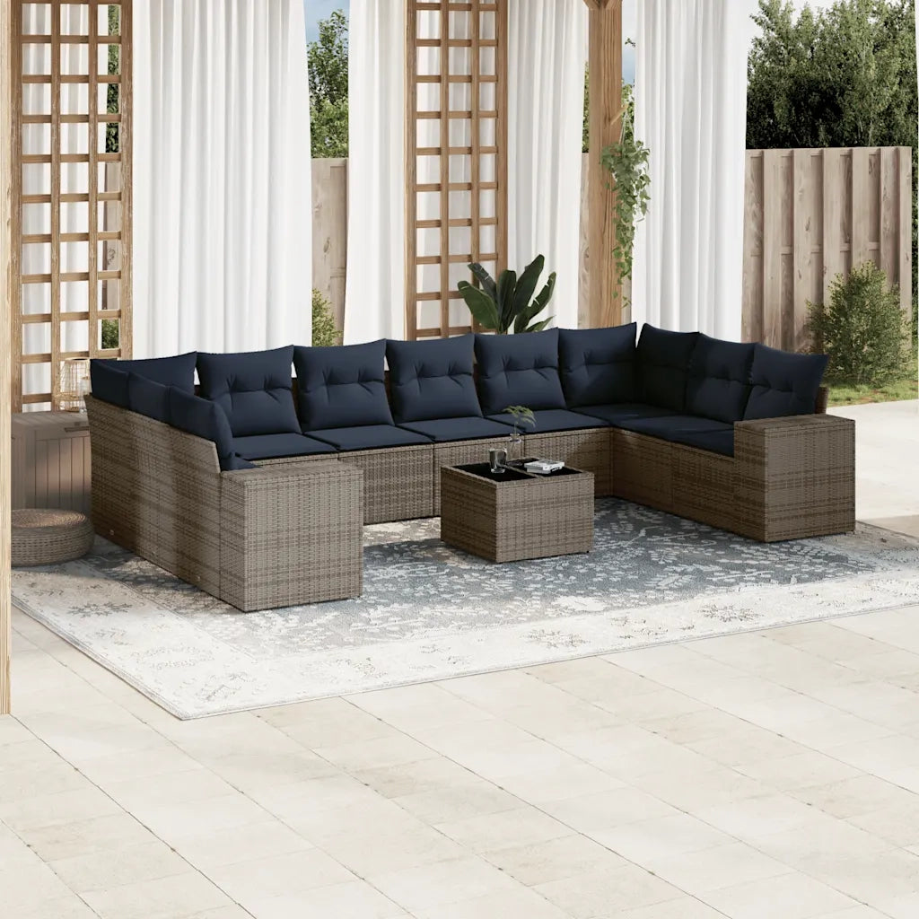 Set Divani da Giardino 11 pz con Cuscini Grigio in Polyrattan 3223080