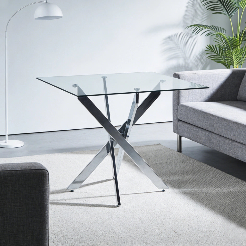 Set tavolo e sedie 5 pezzi 80x80x75 cm in metallo e vetro trasparente