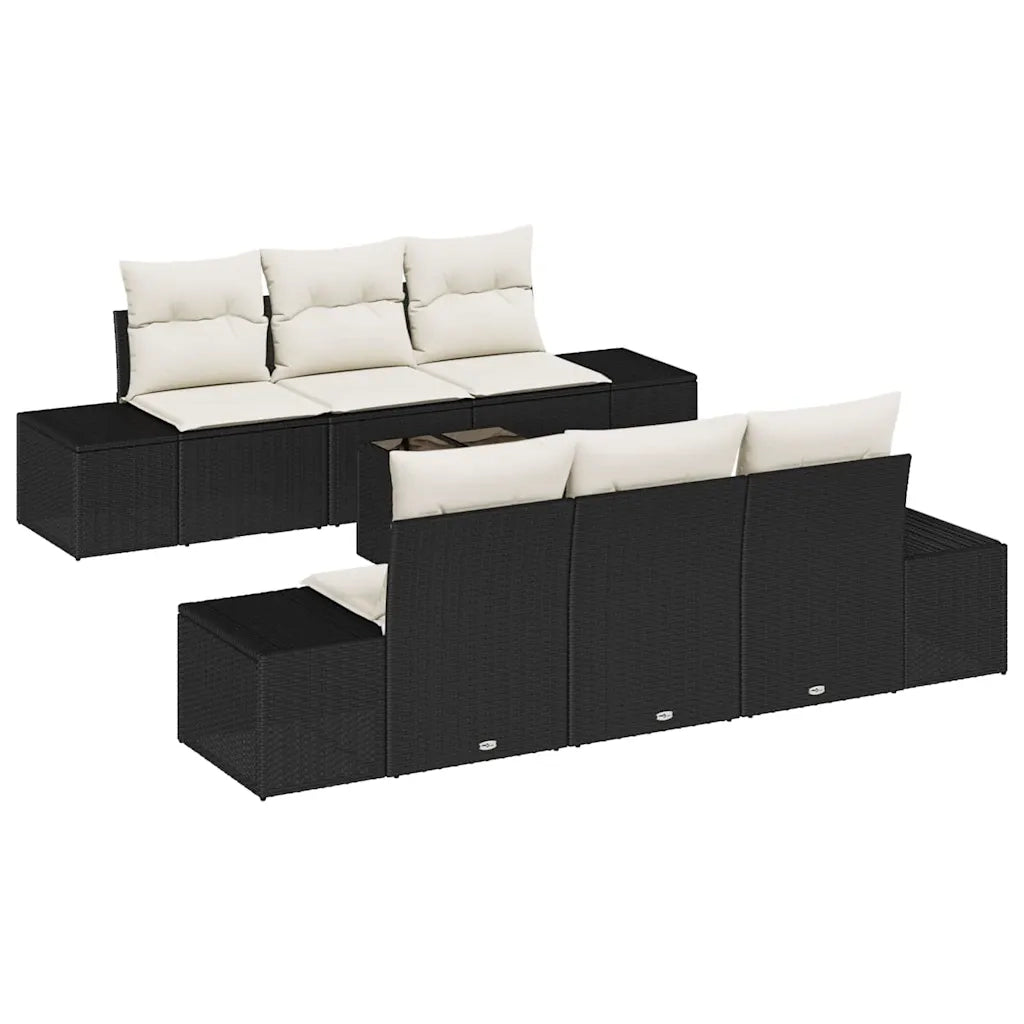 Set Divano da Giardino con cuscino 7 pcs Nero polyrattan 3346947