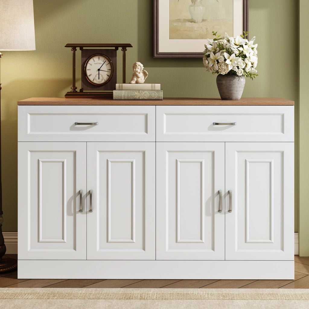 Credenza con quattro ante; due cassetti e ripiani regolabili in pannello truciolare 120 × 35 × 80;5 cm