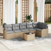 Set Divano da Giardino con cuscino 7 pcs Nero Poly Rattan