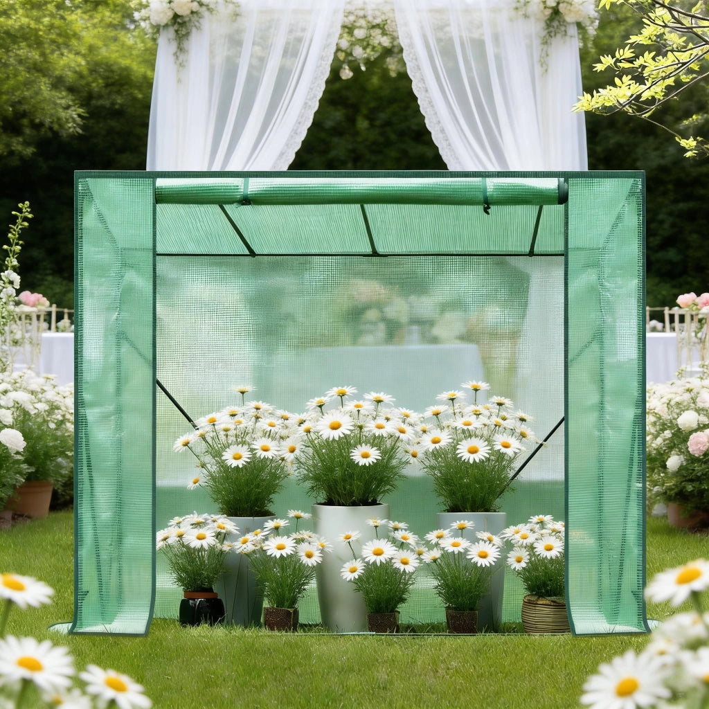 Serra da giardino con ripiani e copertura in PE verde resistente ai raggi UV 200 × 77 × 169 cm per piante
