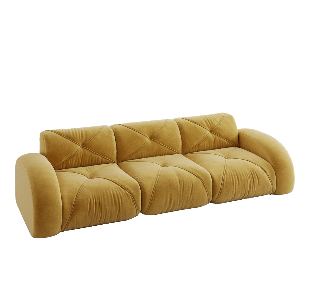 Divano 3 posti 281x95x76 cm in tessuto chenille giallo, senza montaggio