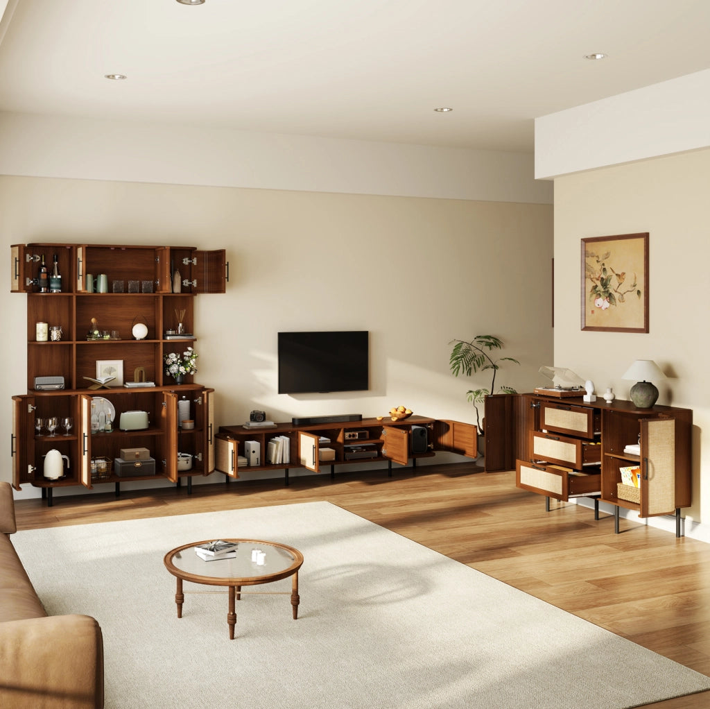 Set mobili TV in MDF noce 180x40x45 cm con madia e colonna