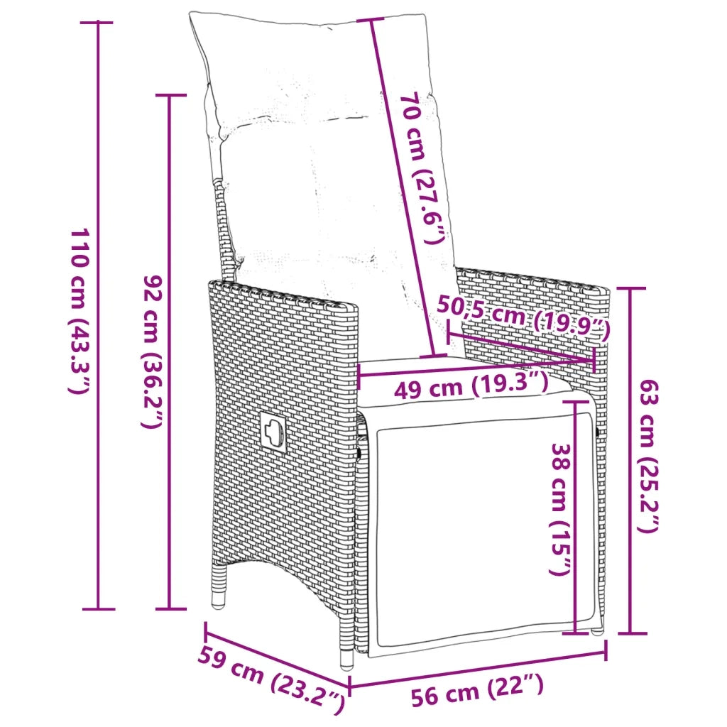 Set Bistrò da Giardino 7 pz con Cuscini in Polyrattan Grigio 3276889