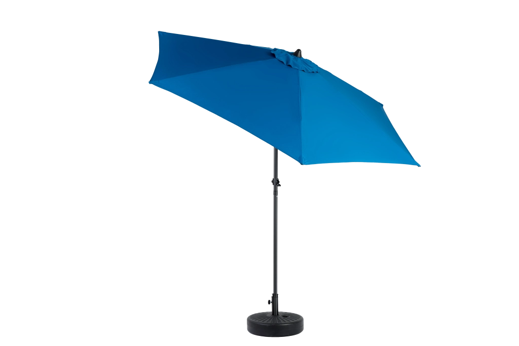 Ombrellone da giardino doppio 9 ft con manovella e inclinazione; poliestere blu scuro senza base