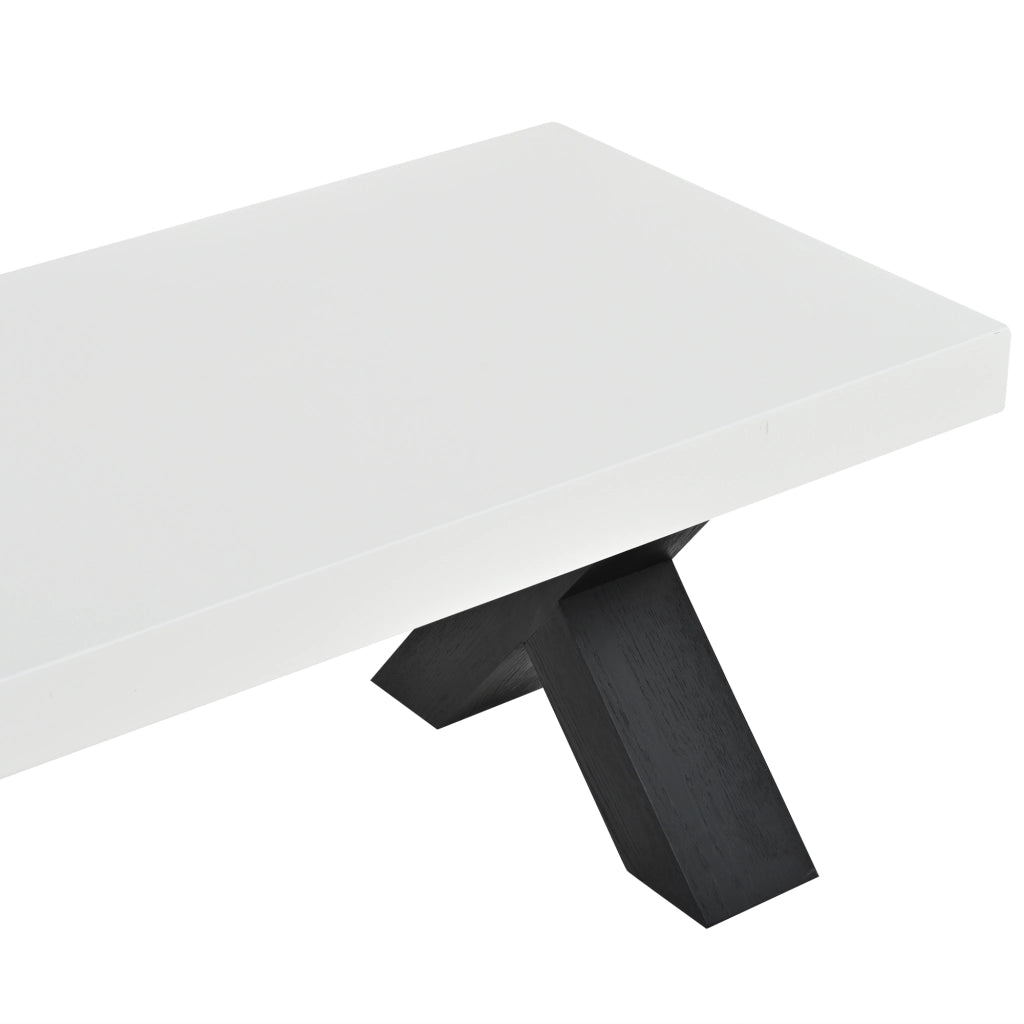 Tavolino basso fisso rettangolare con piano lucido e gambe a X in MDF bianco e nero 100 × 50 × 40 cm